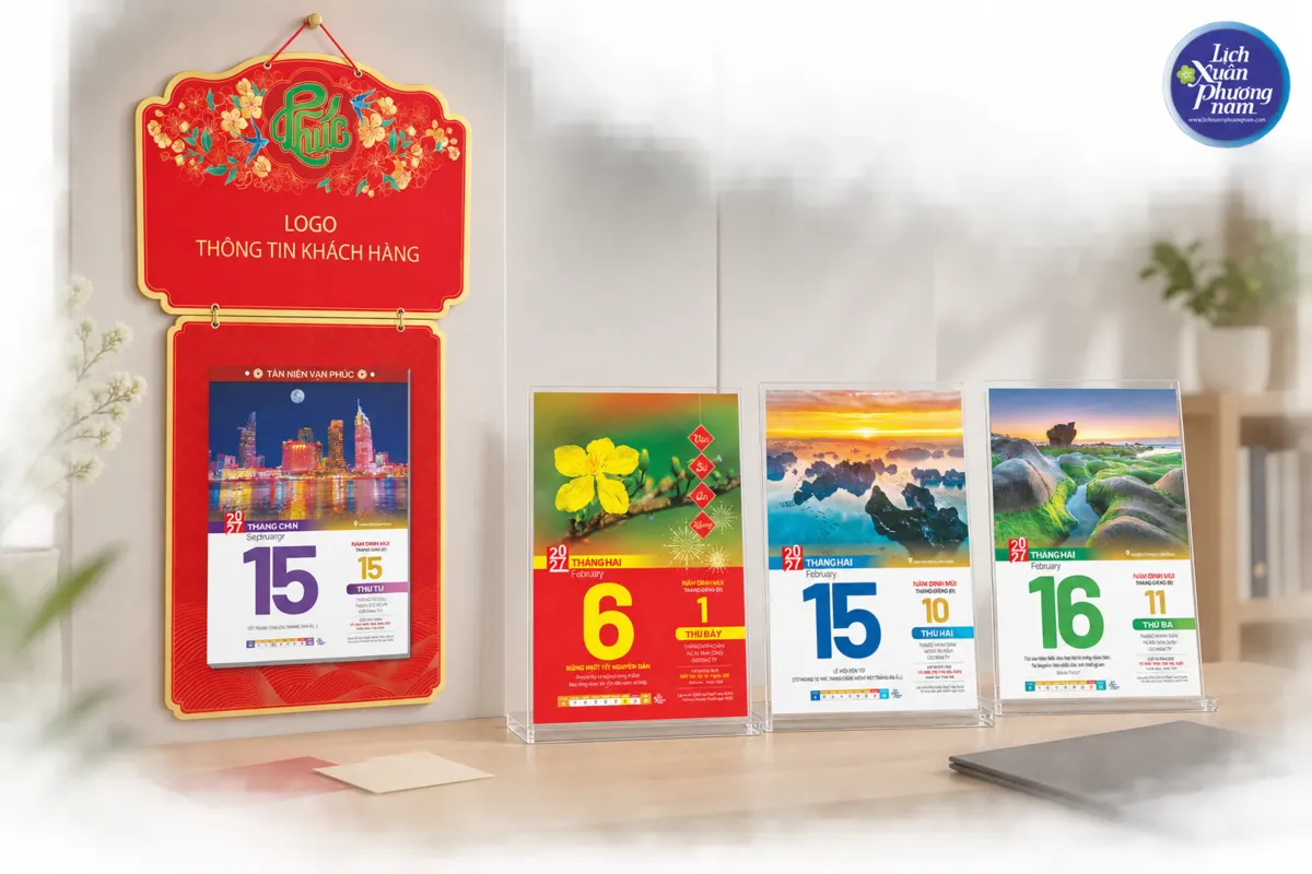 Màu sắc lịch Tết chứa đựng thông điệp văn hóa: màu đỏ may mắn, màu vàng tài lộc và xanh lá an khang.