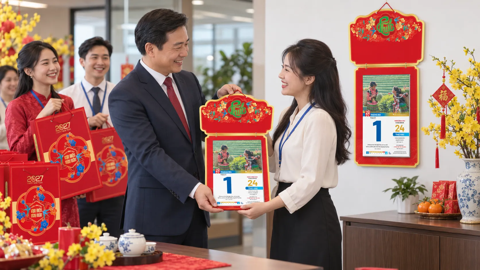 Mẫu lịch treo tường doanh nghiệp 2027 Đinh Mùi đẹp