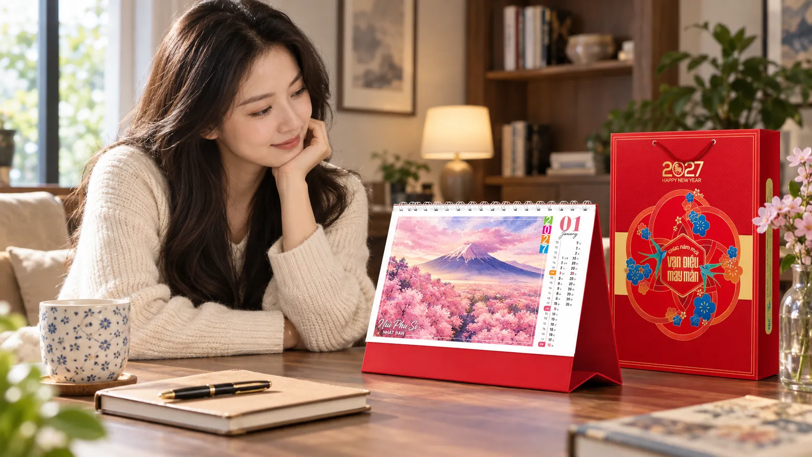 Mẫu lịch bloc khổ lớn Tết 2027 Đinh Mùi cho doanh nghiệp