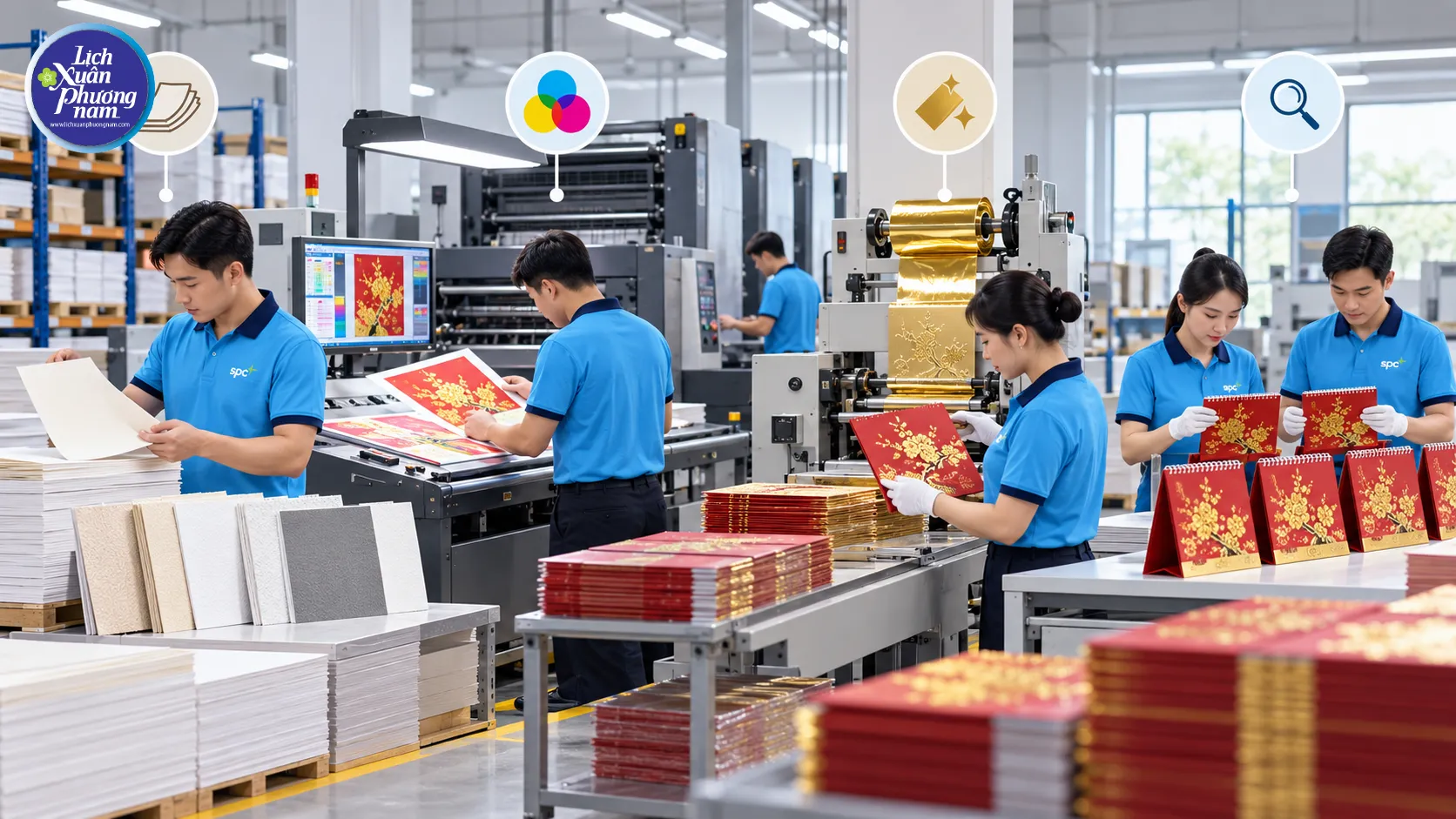 Chất lượng đơn hàng lịch phụ thuộc vào giấy, màu in, kỹ thuật gia công và khả năng kiểm soát đồng đều toàn bộ sản phẩm